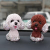Car Dashboard Decoration - Bling Rhinestone Swinging Puppy Teddy White/Chocolate