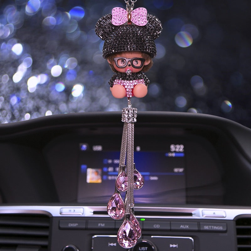Bling Car Charm Ornaments- Monchichi Rear View Mirror Charm -Purple