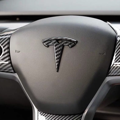 Carbon Fiber Pattern Tesla Emblem for Steering Wheel LOGO Sticker Decal Model S X 3