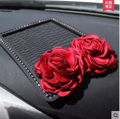 Car Dashboard Bling bling Anti-slip Mat Mobile Phone Holder for Mini Cooper with Red Rose - Carsoda