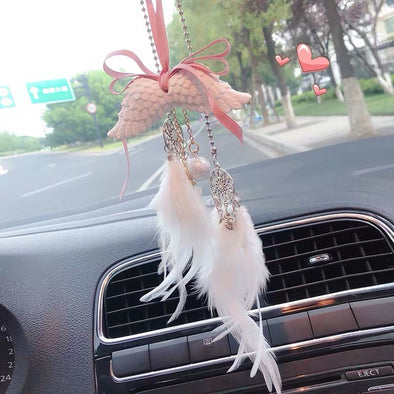 Angel wings Bling Car Charm Rear View Pendant with Fur or Bell
