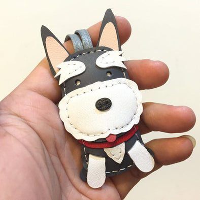 Personalized Schnauzer Keyring Cowhide Dog Key chain leather charm