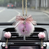 Car Mirror Charm- Bling crystal pendant and Fur Ball Rear View Ornament