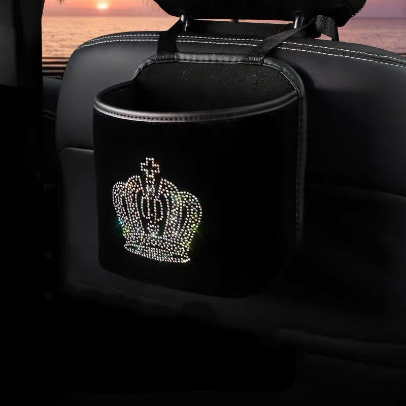 Seat Back Velvet Rhinestone Trash Can