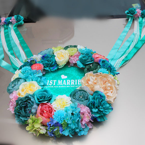 Wedding Car Decoration- Tiffany Blue Wreath for Getaway Just Married car - Carsoda