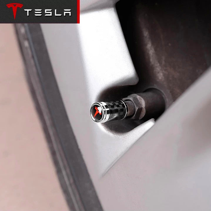 Tesla Carbon Fiber Wheel Tyre Valve Dust Caps Covers