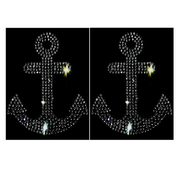 4 pcs Bling Nautical Anchor Silver Rhinestone Iron On 3" Height Marine Ocean Symbol Hotfix Transfer DIY Decal Emblem Patch