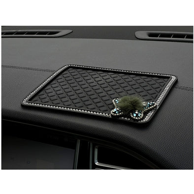 Bedazzled Glitter Bling Anti-Slip Phone Holder Dashboard Sticky Pad Non-Slip Mat with Rhinestone Butterfly and pompom Decoration
