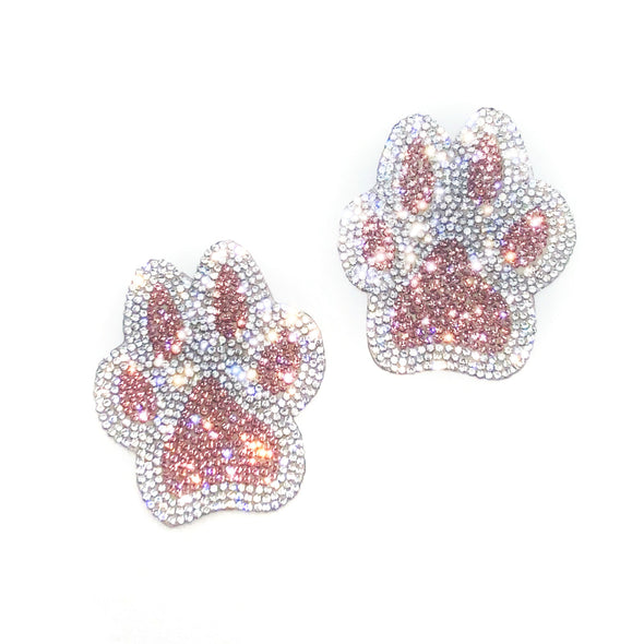 2 Pieces Silver and Pink Bling Cat Paw Car Truck Decals, Sparkly Crystal Rhinestone Waterproof Dog Cat Footprint Vehicle Decoration Stickers 2.8'' Height