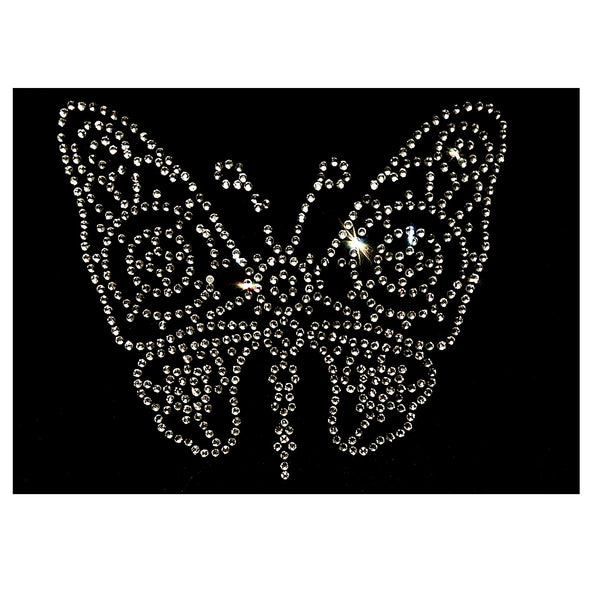 Set of 2 Bling Steampunk Butterfly 4'' Width Bedazzled Rhinestones Iron On Hotfix Transfer DIY Decal Emblem Patch Applique