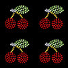 Set of 4 Bling Red Cherry and Green Leaf 2.5'' Height Bedazzled Rhinestones Iron On Hotfix Transfer DIY Decal Emblem Patch