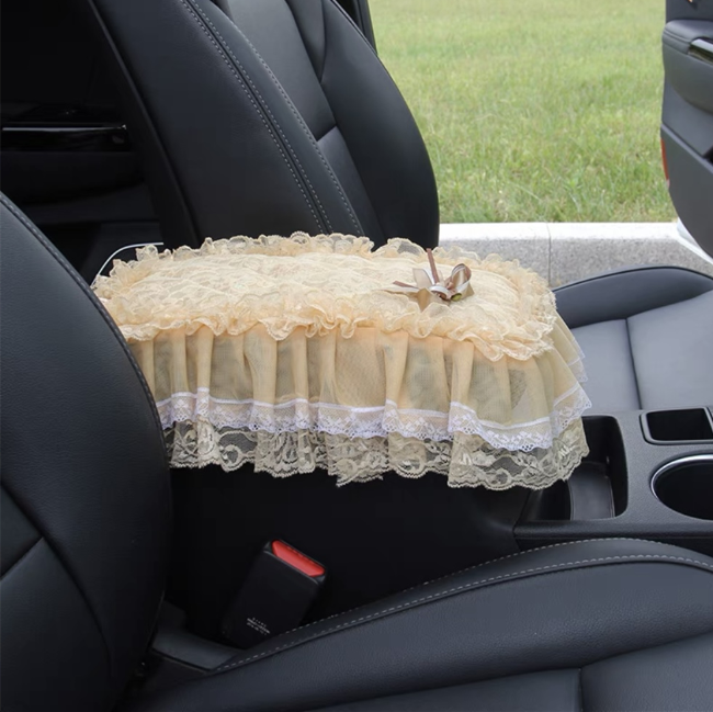 cream lace center console cover