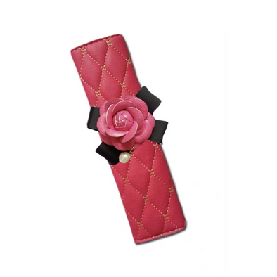 Hot Pink Leather Seat Belt Cover with Pink Camellia