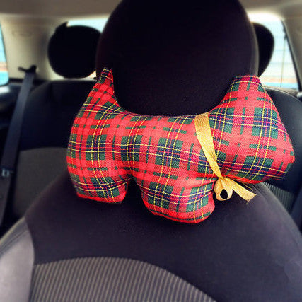 Dog Shaped Plaid Car Seat Headrest Pillow - Carsoda