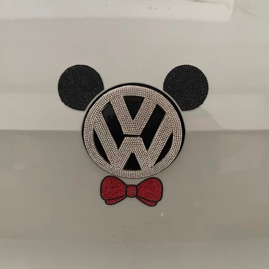 Car Black Bling Mouse Ear Shaped and Red Bling Bow Decal Stickers