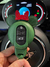 Green Genuine leather Mini Cooper Mouse Ear Shaped Key Fob Cover Case Protector Red Bow