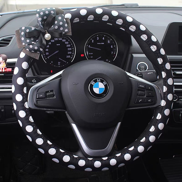 Polka Dots Steering wheel cover with Chiffon Bow