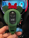 Green Genuine leather Mini Cooper Mouse Ear Shaped Key Fob Cover Case Protector Red Bow