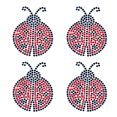 4 pcs Ladybug Black and Red Rhinestones 2.5'' Height Bedazzled Iron On Hotfix Transfer DIY Decal Emblem Patch