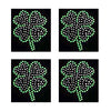 Set of 4 Bling Clover Lucky Leaf 2.5'' Height Green and Silver Rhinestone Iron On Hotfix Transfer DIY Decal Emblem Patch