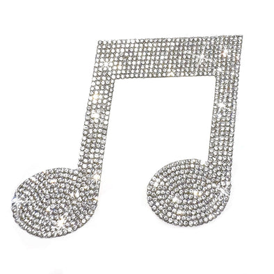 Silver Bling Music Note Car Decal, Waterproof Sparkling Rhinestone Musical Symbol Sticker 4'' Height