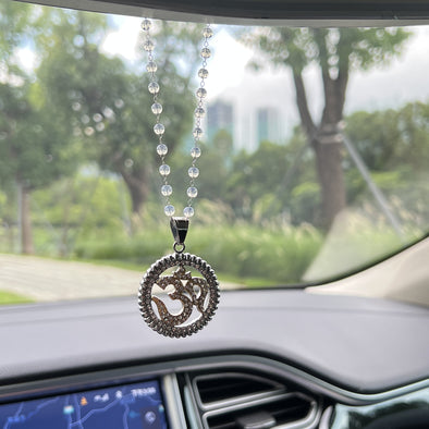 Bling Golden OM Yoga Mediation Rhinestone Car Charm Pendant - HANDMADE  lucky Charm for Rearview Mirror