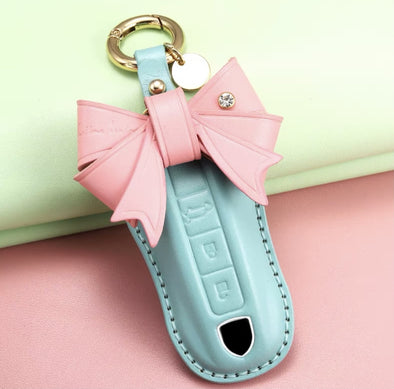 Leather Car Key Fob Holder Cover and Bow for Porsche
