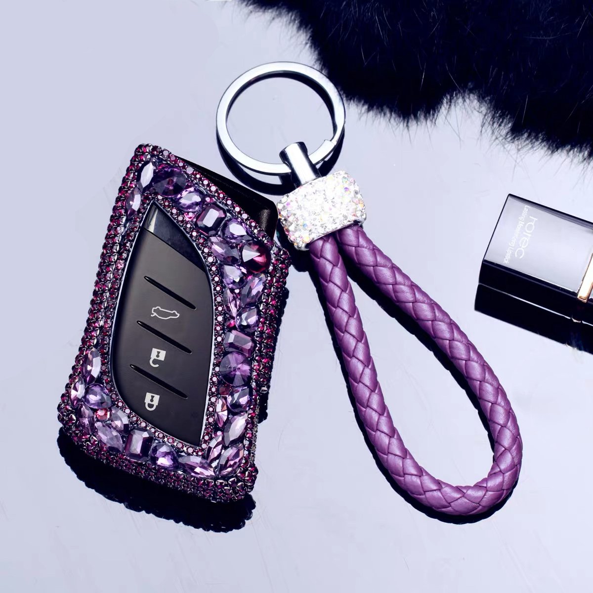 purple rhinestones key fob cover