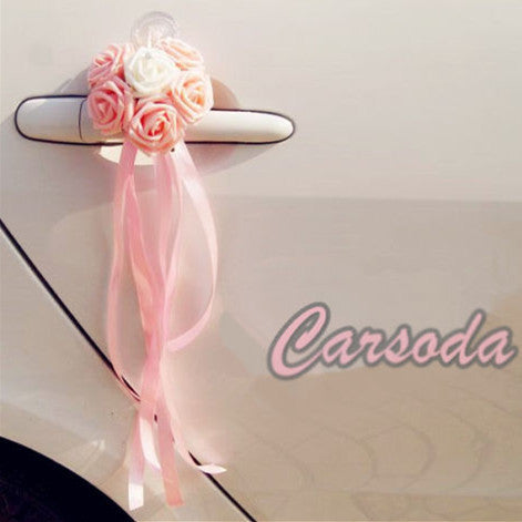 Wedding Car Decoration- Pink Heart Shape Roses for Limousine Door Side - Carsoda - 1