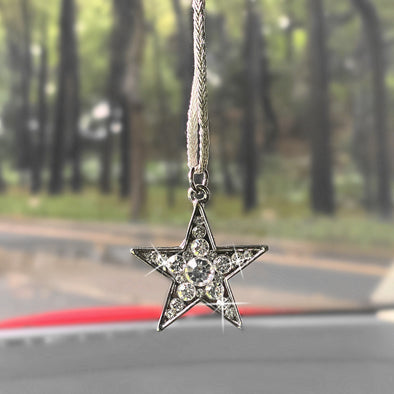 Bling Star Rhinestone Pendant for Car Interior Rearview Mirror, Car Hanging Star Charm Ornament, Bedazzled Car Accessories